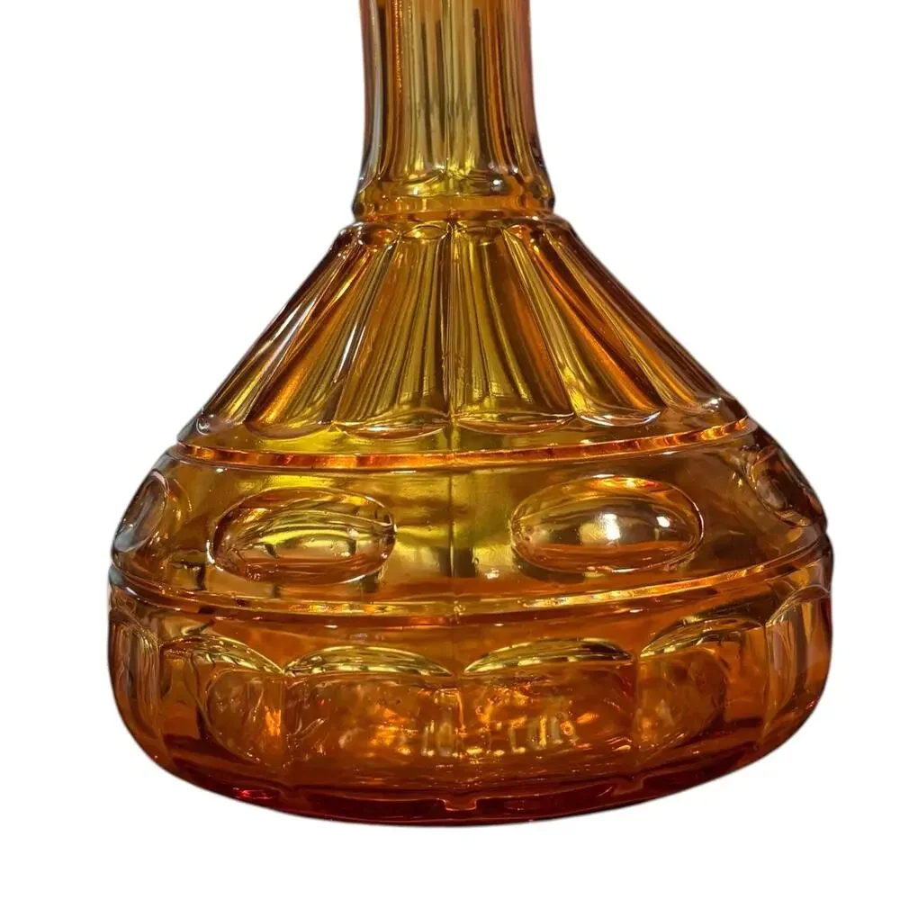 Vintage Empoli Italy Wide Panel Ribbed Glass Decanter & Stopper Amber*